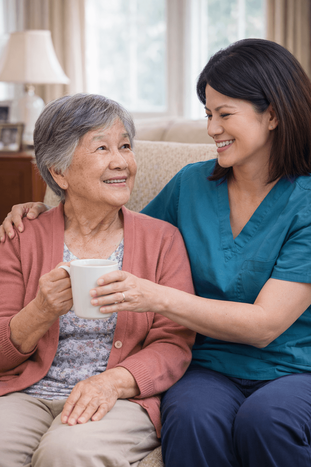 Caregiver sharing a warm moment with senior in Aurora